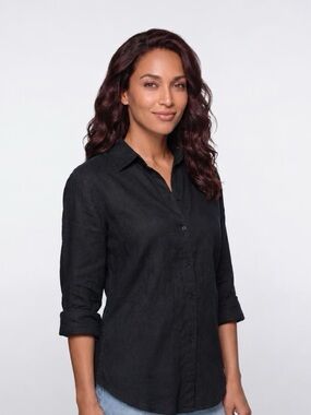 Calzedonia 100% Linen Black Button Down Shirt Blouse Size Medium NWT